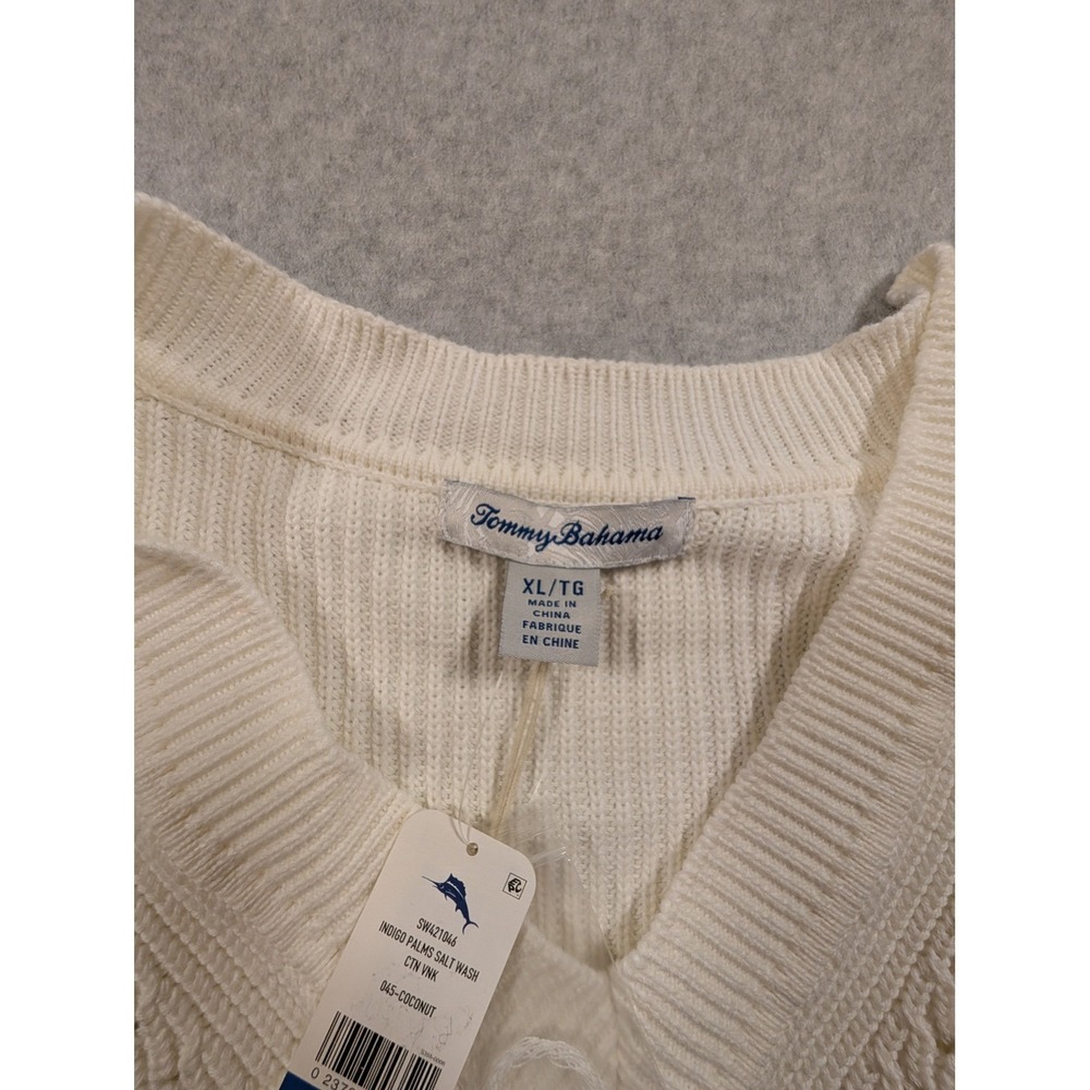 Tommy Bahama Women's Ivory V Neck Knit Sweater Oversize Dolman Coastal Vacay  XL - Picture 8 of 16